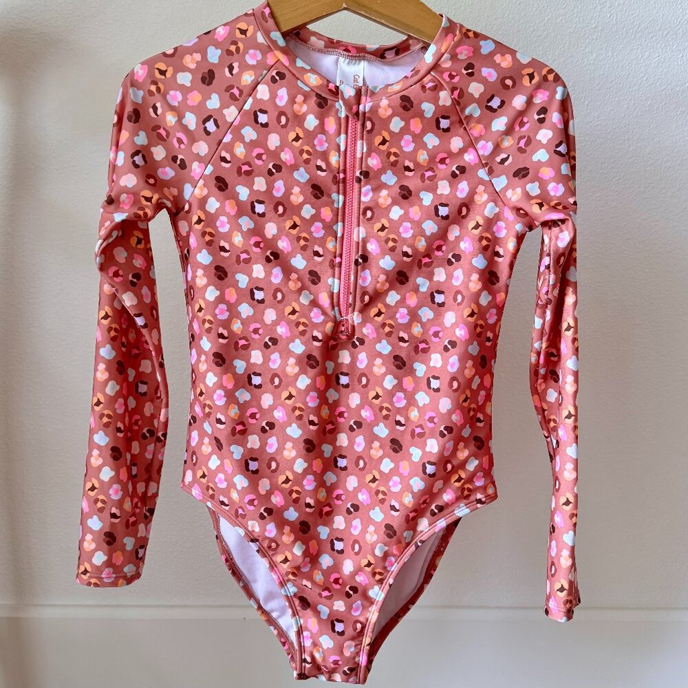 WILD LEOPARD SPOTS LONG SLEEVE RASH GUARD SWIMSUIT UVA SUMMER VIBRANT ANIMAL